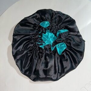 Chic Black and Teal Satin Hair Bonnet